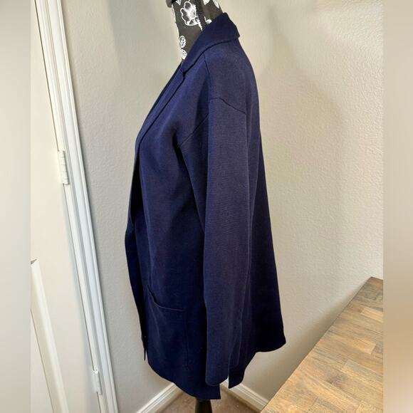 EUC Talbots Navy Blue Women's Knit Long Length Casual Blazer - Picture 3 of 10